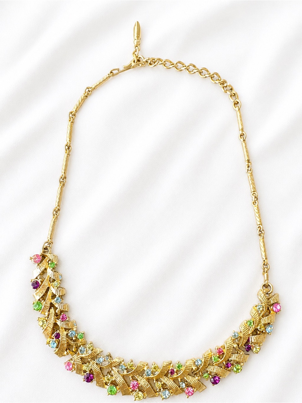 Vintage Gold Rhinestone Necklace | Multicolor Crystal Statement Choker